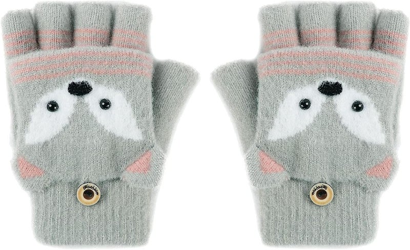 NICEYST Kids Convertible Flip Top Gloves Children Winter Warm Knitted Fingerless Mittens for Boys Girls 6-10 Years Old - Image 1